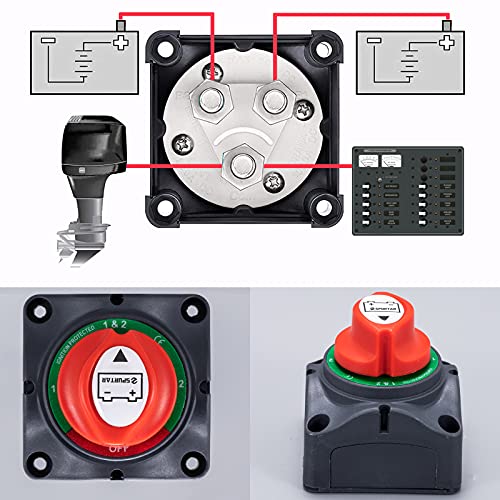 Spurtar Interruttore Stacca Batteria 1-2-Both-Off Stacca Batteria 12V-48V, Disconnessione Batteria per per Camper, Yacht, Barca, Camion, Autobus