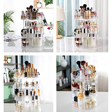 Organizzatore di trucco, espositore cosmetico girevole da 360 gradi, organizer per vanità regolabili Scaffale da bagno organizer cosmetico da bancone, contenitore cosmetico trasparente, cristallino
