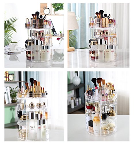 Organizzatore di trucco, espositore cosmetico girevole da 360 gradi, organizer per vanità regolabili Scaffale da bagno organizer cosmetico da bancone, contenitore cosmetico trasparente, cristallino