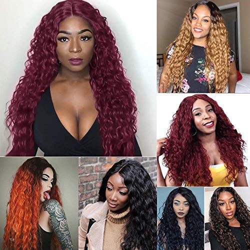 Parrucca riccioli rosso vino per le donne ricci lunghi ricci sintetici in pizzo parrucche 130% densità naturale Wig Afro donne peruzzi DE067C