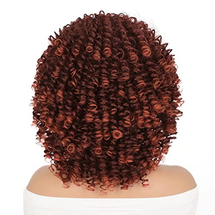 Colorfulpanda Parrucca Afro Riccia per Donne Nere Ombre Arancia Kinky Curly Bob Parrucca crespi capelli sintetici naturali di media lunghezza per costume o uso quotidiano,Colore Misto Rame Rosso