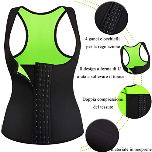 CHUMIAN Tuta Sauna Dimagrante Donna Corsetto Vita Neoprene Sudore Sportiva Gilet Fitness Canotta Snellente Body Shaper (Nero, XL)