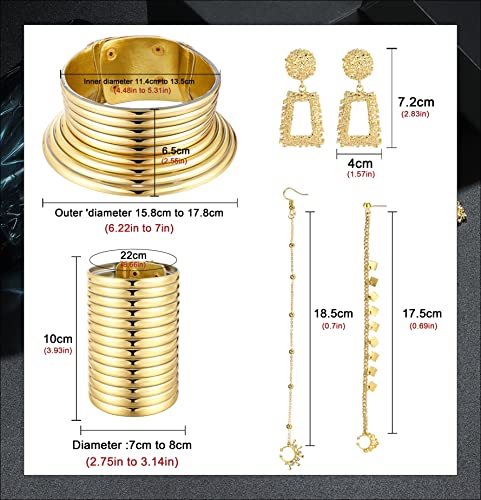 JeweBella 6PCS Collana Nazionale Africana Gioielli Donna Egitto Collane Oro Africano Chunky Dichiarazione Girocollo Regolabile Largo Bracciale Braccio Superiore Piercing Naso Orecchini Cerchio Set