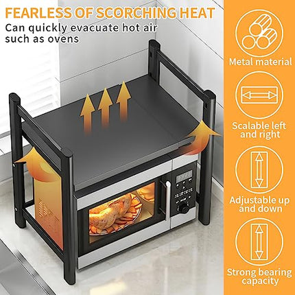 DICLLY Mensola Microonde Estensibile 2 Livelli,Scaffale Cucina Regolabile in Acciaio Carbonio (36,5-60,5cm),Organizer Salvaspazio con 4 Ganci,Carico fino a 25kg,Adatto per Forno a Microonde (Nero)