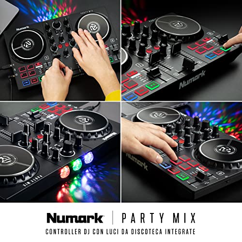 Numark Party Mix II - Console DJ a 2 Canali per Serato DJ Lite, con Scheda Audio Integrata, Presa Cuffie, Controlli Pad, Crossfader, Jog Wheel e Luci da Discoteca