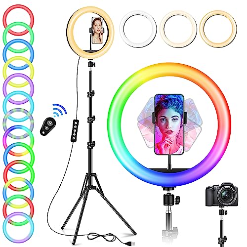 GerTong 10” Ring Light Professionale Grande Altezza 1m78, Luce per Selfie Fotografia Trucco Tik Tok Youtube, Lampada con 40 Modalità & 13 Luminosità, 59" Treppiede Luce ad Anello LED con Telecomando