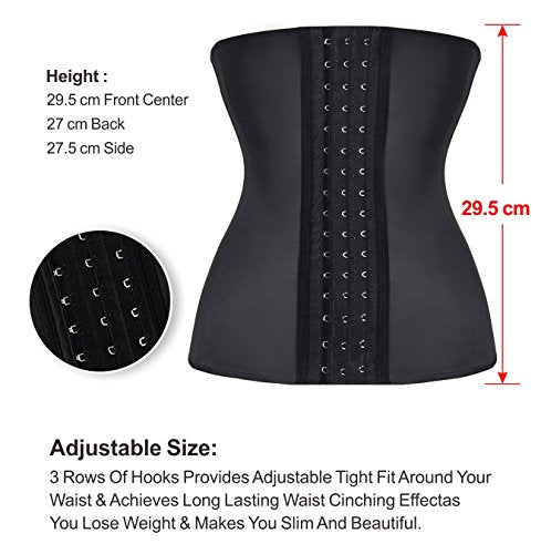 YIANNA Donna Corsetto Dimagrante Stringivita Latex Waist Trainer Corpetto Body Shaper Bustino Modellante Nero,YAU37G Size M