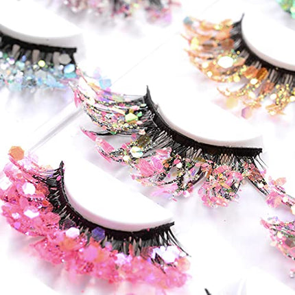 Ciglia Finte, 3 Paia di Ciglia Finte 3D con Glitter Colorati, Drammatici E Soffici Drag Queen, Ciglia Finte con Paillettes Luminose, per Festival Halloween Cosplay Festa in Maschera
