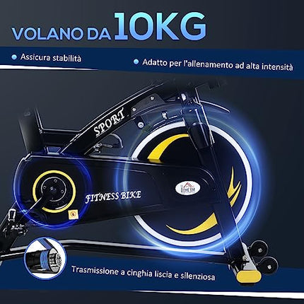HOMCOM Cyclette Professionale, Cyclette da Camera Regolabile con Schermo LCD e Volano 10kg per Casa o Palestra, Nera e Gialla