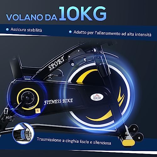 HOMCOM Cyclette Professionale, Cyclette da Camera Regolabile con Schermo LCD e Volano 10kg per Casa o Palestra, Nera e Gialla