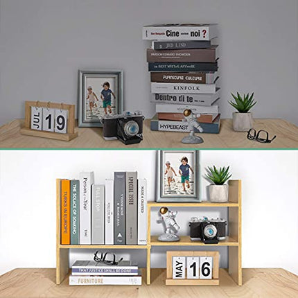 Wakects Scaffale Organizer da Tavolo Libreria Piccola Regolabile Libreria da Scrivania Regolabile in Legno, Ufficio Mensola Scaffale Organizzatore da Scrivania(Noce chiaro)