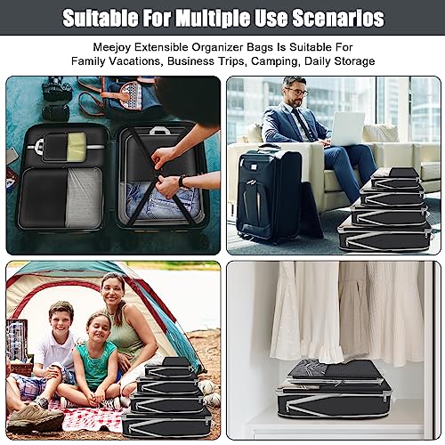 Meejoy Organizer Valigia Set di 7 Packing Cubes, Organizer Valigia Salvaspazio Estensibile, Organizer Viaggio per i Vestiti Scarpe Intimo, Valigia Salvaspazio per Zaini o Bagagli a Mano space(Nero)