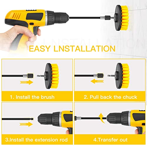 Spazzola per avvitatore a batteria, spazzola per lucidatura, spazzola per cerchioni, per auto, cerchioni, cucina, barbecue, moquette, vasca da bagno (con spugna, guanti in microfibra