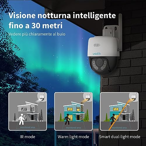 Uniarch 2K Telecamera Wi-Fi Esterno, Telecamera Motorizzata per Esterni con Copertura a 360 °, Visione Notturna Fino a 30m, Rilevamento di Persone, Impermeabile, Audio Bi-direzionale, IP66