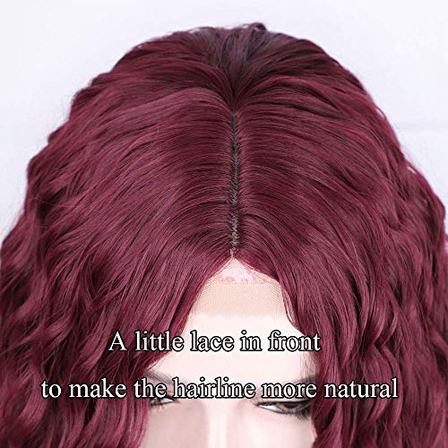 Parrucca riccioli rosso vino per le donne ricci lunghi ricci sintetici in pizzo parrucche 130% densità naturale Wig Afro donne peruzzi DE067C