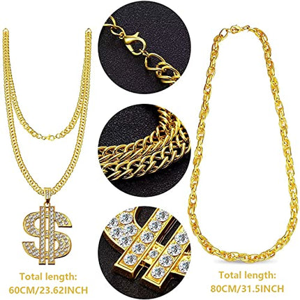 DONGZQAN Accessori Rapper Anni '80 '90, Kit di Costumi Hip Hop Set, Adatto per Uomini e Donne, Comprese Collane, Anelli Capi di Abbigliamento Anni '80/'90