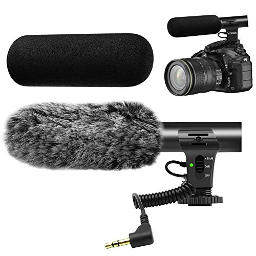 tikysky Microfono per fotocamera, M-1 Microfono video per DSLR Intervista Shotgun Mic per Canon Nikon Sony Fuji Videomic con parabrezza Jack da 3,5 mm