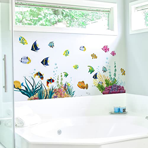 WandSticker4U®- adesivi murali bagno MONDO SOTT´ACQUA (130x42 cm) I impermeabile piastrelle murales adesivi parete pesci mare piante acquario marino I Decorazione per cameretta bambini ragazzi/e