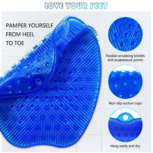 Tappetino per Piedi Scrubber, Pad Massaggio Doccia Piede Spazzola Antiscivolo con Ventose, Ideale per Ridurre il Dolore e Migliorare La Circolazione Sanguigna Del Piede, Esfoliare (blue)