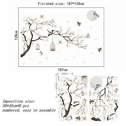 FangYuan Sticker da muro Grandi Dimensioni Albero Adesivi Murali Fiore Decorazioni per La Casa adesivo murale per Soggiorno Camera da Letto DIY Vinile adesivi parete camera da letto, 187 * 128 CM