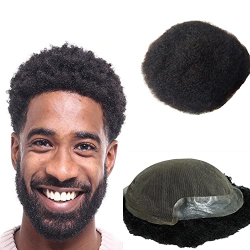 N.L.W. 360 Parrucche di Pizzo Pieno Full Lace Parrucca Uomo per Afro Uomini Sistema di Sostituzione dei Capelli Protesi Capelli Uomo 8×10 Pollici Pelle Sottile 0.06cm Spessore Parrucche in Off Black