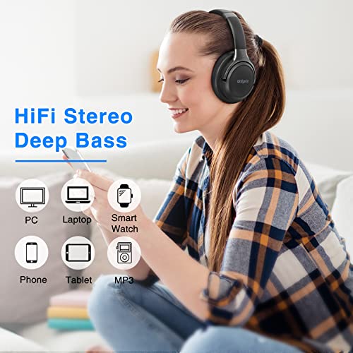 Uliptz Cuffie Wireless Bluetooth, 65 Ore Di Riproduzione, 6 EQ Modalità di Suono, Cuffie Senza Fili Stereo HiFi Over Ear con Microfono, Cuffie Bluetooth 5.3 per Viaggio/Ufficio/Telefono/PC (Nero)