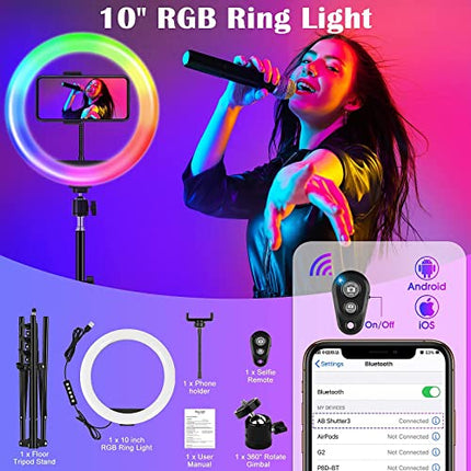 GerTong 10” Ring Light Professionale Grande Altezza 1m78, Luce per Selfie Fotografia Trucco Tik Tok Youtube, Lampada con 40 Modalità & 13 Luminosità, 59" Treppiede Luce ad Anello LED con Telecomando