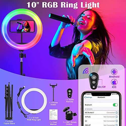 GerTong 10” Ring Light Professionale Grande Altezza 1m78, Luce per Selfie Fotografia Trucco Tik Tok Youtube, Lampada con 40 Modalità & 13 Luminosità, 59" Treppiede Luce ad Anello LED con Telecomando