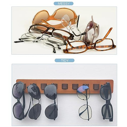 FINDAMAZE Porta Occhiali Multiplo - Organizzatore per Occhiali da Sole in Legno Porta Occhiali da Muro,Espositore per Occhiali,Decorazione per La Casa(Colore Legno-1 pz-Lungo)