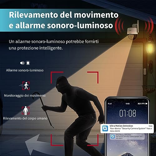 Uniarch 2K Telecamera Wi-Fi Esterno, Telecamera Motorizzata per Esterni con Copertura a 360 °, Visione Notturna Fino a 30m, Rilevamento di Persone, Impermeabile, Audio Bi-direzionale, IP66