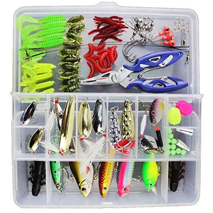 Esche da Pesca, 120 Pezzi Esche Artificiali da Pesca Contiene Crankbaits, Stickbait, Esche, Vermi, Esche Dure, Ganci Singolo, Pinze, ECC