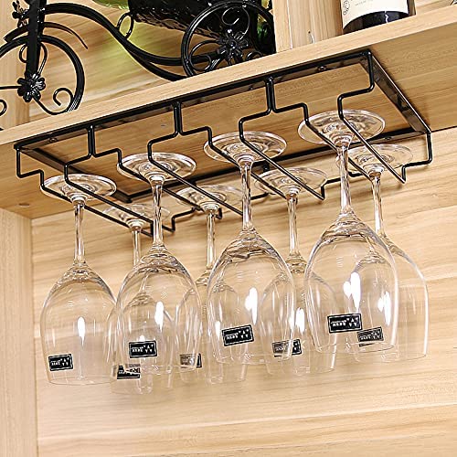 Auveach Portabicchieri Supporto con 4 Binari per 8-12 Bicchiere di Vino - Mantieni I Bicchieri Asciutti a Sospensione o a Parete Cromato Wine Glass Holder Casa Vino Bar Decorazione (4 Binari)