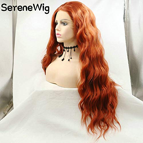 SereneWig 360 # parrucca rossa mattone pizzo frontale parrucca per donna naturale sciolto ondulato lungo sintetico parrucca UK resistente al calore parrucca metà legata 50 cm