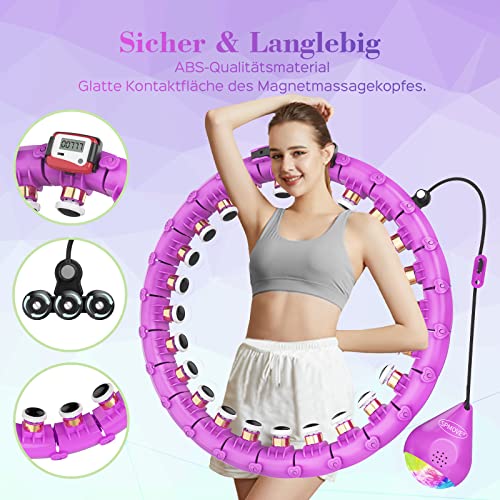 SPMOVE Smart Hula Hoop, Smart Hula Hoop per adulti e principianti, Hula Hoop con sfera di peso, Hoola Hoop per dimagrire e fitness, pneumatici fitness con palla LED e contatore, 24 pezzi rimovibili