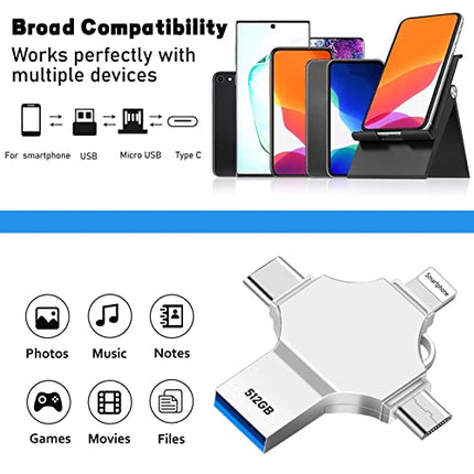 Chiavetta USB 512GB 4 In 1 Pen Drive Adalta Velocità USB 3.0 Pennetta USB Grande Capacità Pendrive 512GB Memoria Esterna per Smartphone Tablet OTG Android Computer
