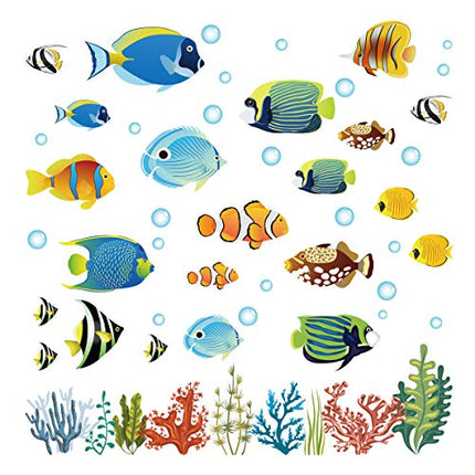 decalmile Adesivi Murali Pesci Tropicali Adesivi da Parete sotto Il Mare Decorazione Murale Bambini Camera da Letto Bagno