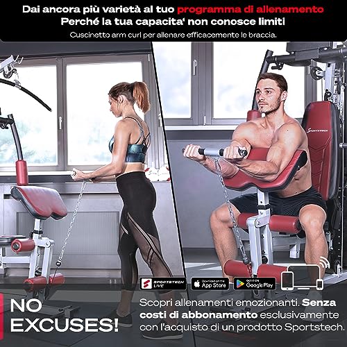 Sportstech - HGX100 Stazione Multifunzione Palestra, 45-in-1 Attrezzi Palestra Casa con Palestra Multifunzione, Stepper, Lat Machine e Altro, Stazione Premium Home Gym per L'allenamento di Tutto il