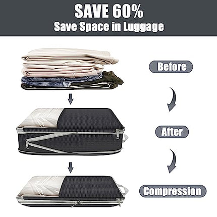 Meejoy Organizer Valigia Set di 7 Packing Cubes, Organizer Valigia Salvaspazio Estensibile, Organizer Viaggio per i Vestiti Scarpe Intimo, Valigia Salvaspazio per Zaini o Bagagli a Mano space(Nero)