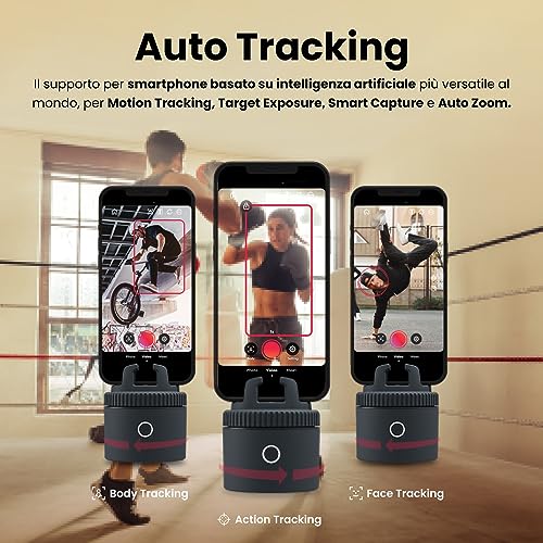 Pivo Pod Lite Sensore di movimento automatico Tracking Supporto e Pod Smartphone per creazione di contenuti a mani libere Rotazione 360° Bluetooth Registrazione Video Supporto per fotocamera