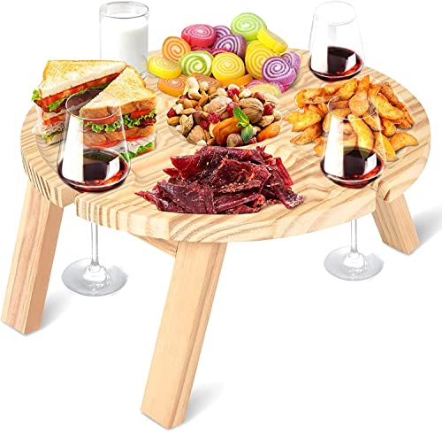 Tavolino Vassoio Aperitivo,Tavolo da vino da esterno, 4 Spazi Portabicchieri, Tavolino Basso da Giardino, Tavolo da Spiaggia Piccolo Campeggio Portatile, Tavolo da Picnic per Giardino di casa Camping