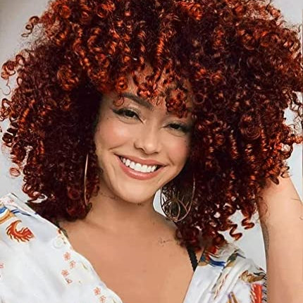 Colorfulpanda Parrucca Afro Riccia per Donne Nere Ombre Arancia Kinky Curly Bob Parrucca crespi capelli sintetici naturali di media lunghezza per costume o uso quotidiano,Colore Misto Rame Rosso