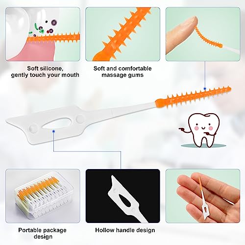 ZAHRVIA 120 Pezzi Scovolini Interdentali, Filo Interdentale Forcella, Spazzole Interdentali in Silicone, Spazzola Interdentale per Proteggere i Denti (Arancione)