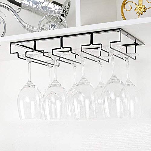 Auveach Portabicchieri Supporto con 4 Binari per 8-12 Bicchiere di Vino - Mantieni I Bicchieri Asciutti a Sospensione o a Parete Cromato Wine Glass Holder Casa Vino Bar Decorazione (4 Binari)