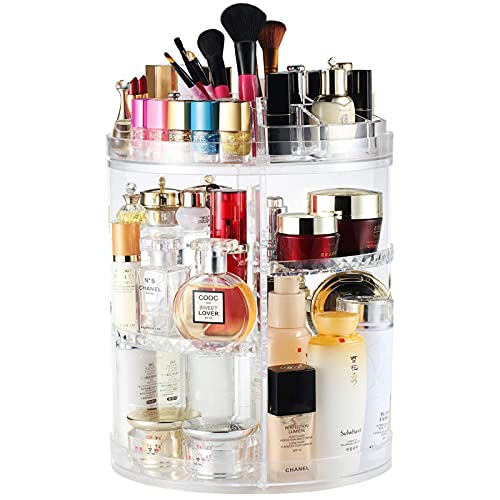 Organizzatore di trucco, espositore cosmetico girevole da 360 gradi, organizer per vanità regolabili Scaffale da bagno organizer cosmetico da bancone, contenitore cosmetico trasparente, cristallino