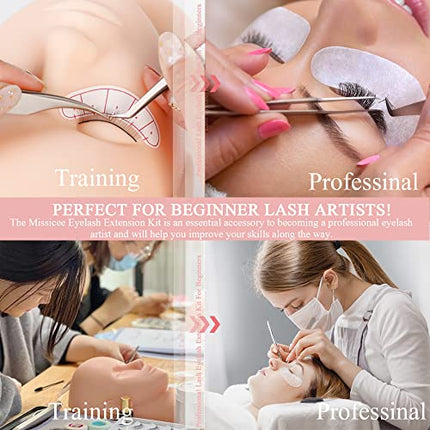 Kit Extension Ciglia, Missicee Nuovo Aggiornamento 328 pezzi Kit Ciglia Extension con testa di manichino 0,3s colla rapida asciugare USB Eyelash Fan Dryer Extension Forniture per principianti