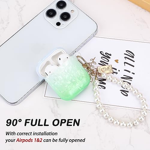 DiyGody Custodia Protettiva Antiurto in Silicone TPU per Airpods 1&2 Generazione per Donne, Cover Glitter per Airpods 1/2 Generazione con Portachiavi in Perle, Adorabile Case Anti Scivolo AntiGraffio