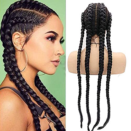 76,2 cm nero pizzo anteriore trecce parrucca con capelli bambino 4 intrecciato sintetico resistente al calore capelli per donne nere mano Twist frontale parrucca