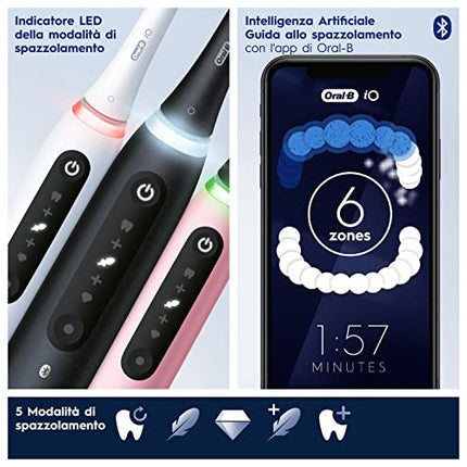 Oral-B Spazzolino Elettrico Ricaricabile iO 5N, Sensore di Pressione, Intelligenza Artificiale, 5 Modalità di Spazzolamento, 1 Testina, 1 Spazzolino, 1 Custodia da Viaggio, Nero, Idea Regalo