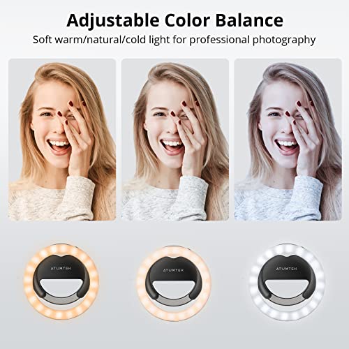 ATUMTEK Selfie Ring Light Telefono Luce ad Anello Ricaricabile Clip-on 40 LED Luce di Riempimento per Foto e Video per Streaming, TikTok, Instagram, Zoom Meeting e Videoconferenza - Nero