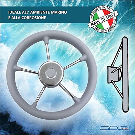 Glac Store® Volante Timone Nautico Bianco Grigio Nero per Barca a 5 razze in Acciaio Inox Impugnatura in Poliuretano Diametro Ø 32,5 35 40 cm (Diametro 32,5cm BIANCO)